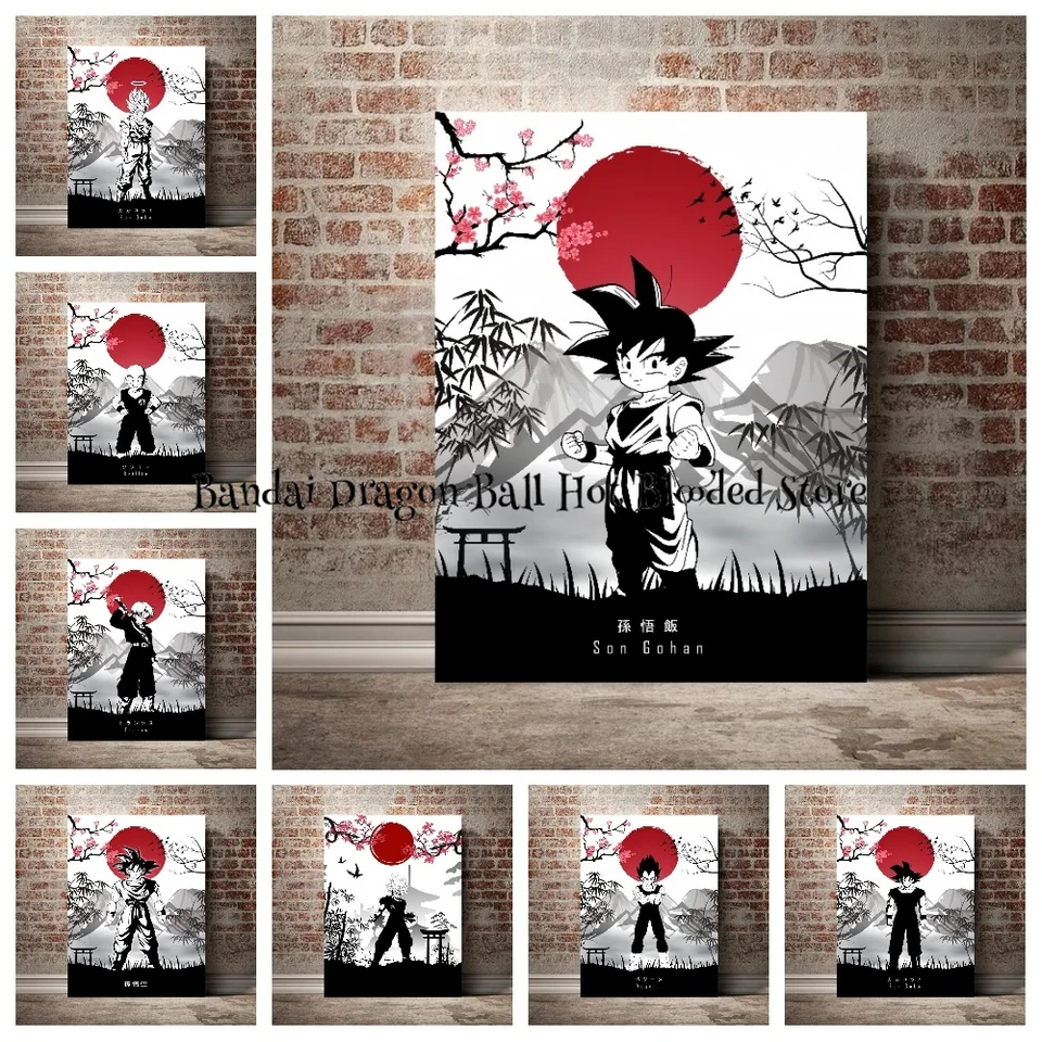 Canvas Painting Vysoko kvalitný vintage anime figúrky Dragon Ball Super Saiyan Goku Gohan Vegeta Art Art Dekoratívne obrazy