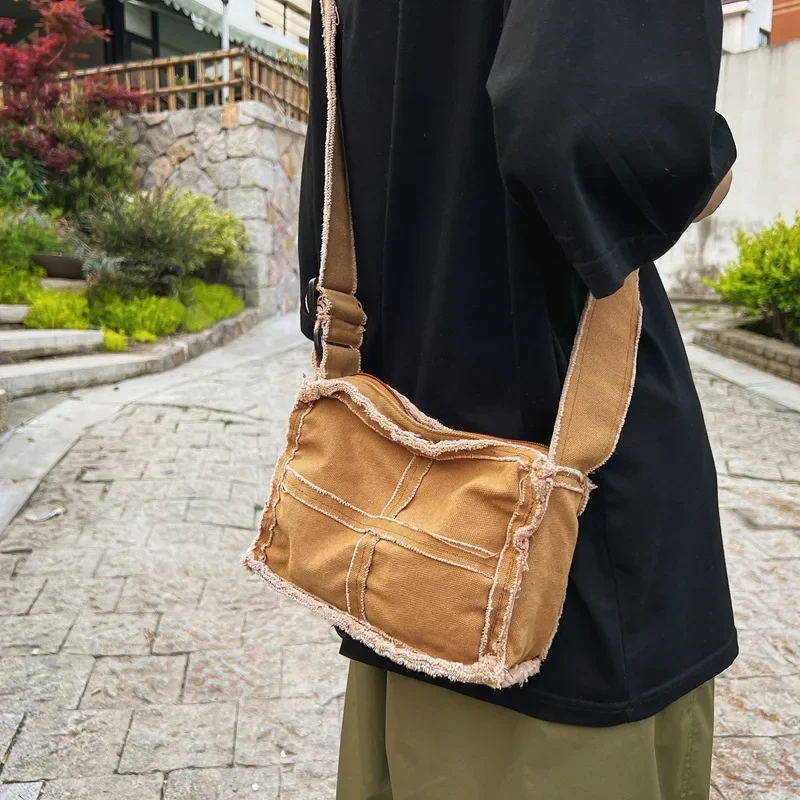 Canvas rameno taška pre mužov Ženská hustá látka malá taška na posol pre ženy retro vintage crossbody tašky roztomilé kabelky na zips