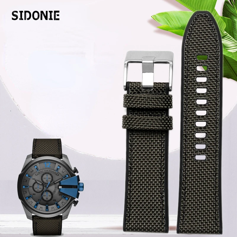 Canvas Silikone Watch Strap for Diesel DZ4500 DZ4506 DZ7420 Pánsky dôstojník Series 24 26 mm 28mm príslušenstvo Nylon WatchBand