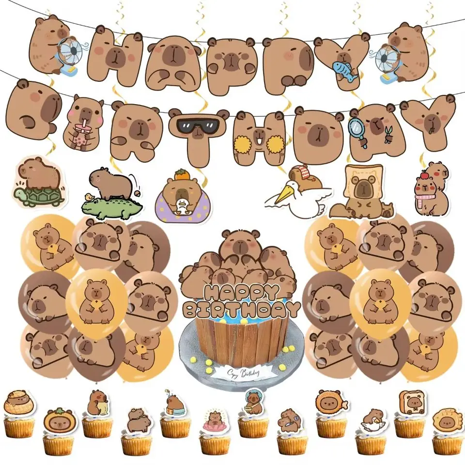 Capybara balóny Všetko najlepšie k narodeninám Banner Zielané tematické dekorácie Decistions Cake Toppers Capybara Kids narodeninové oslavy Dodávky