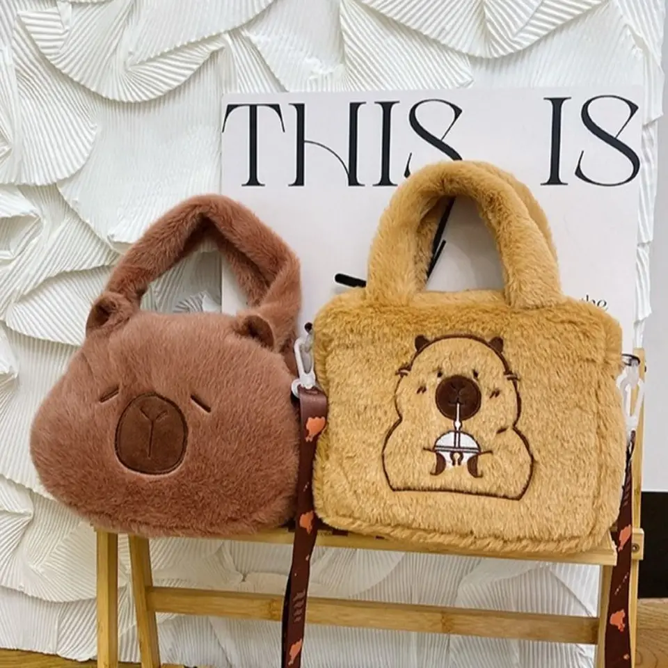 Capybra crossbody taška karikatúra plnená bavlna roztomilá veľká kapacita karikatúra zvierací plyšový taška Unisex pár vianočné darčeky