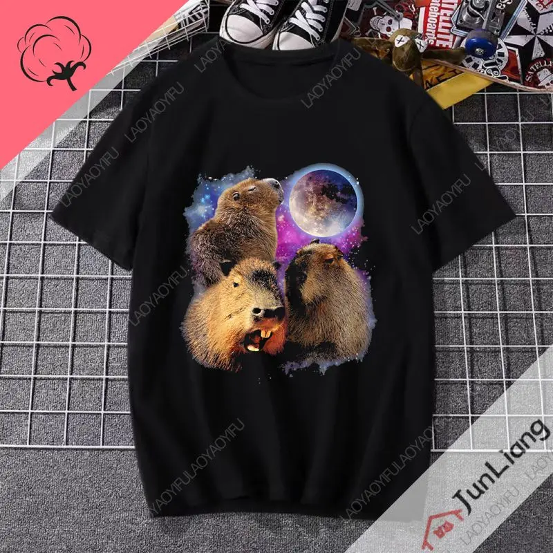 Capybra Moon Capybra Tlačené tričko Unisex košeľa uvoľnená a pohodlná harajuku gothic 100% bavlnená top