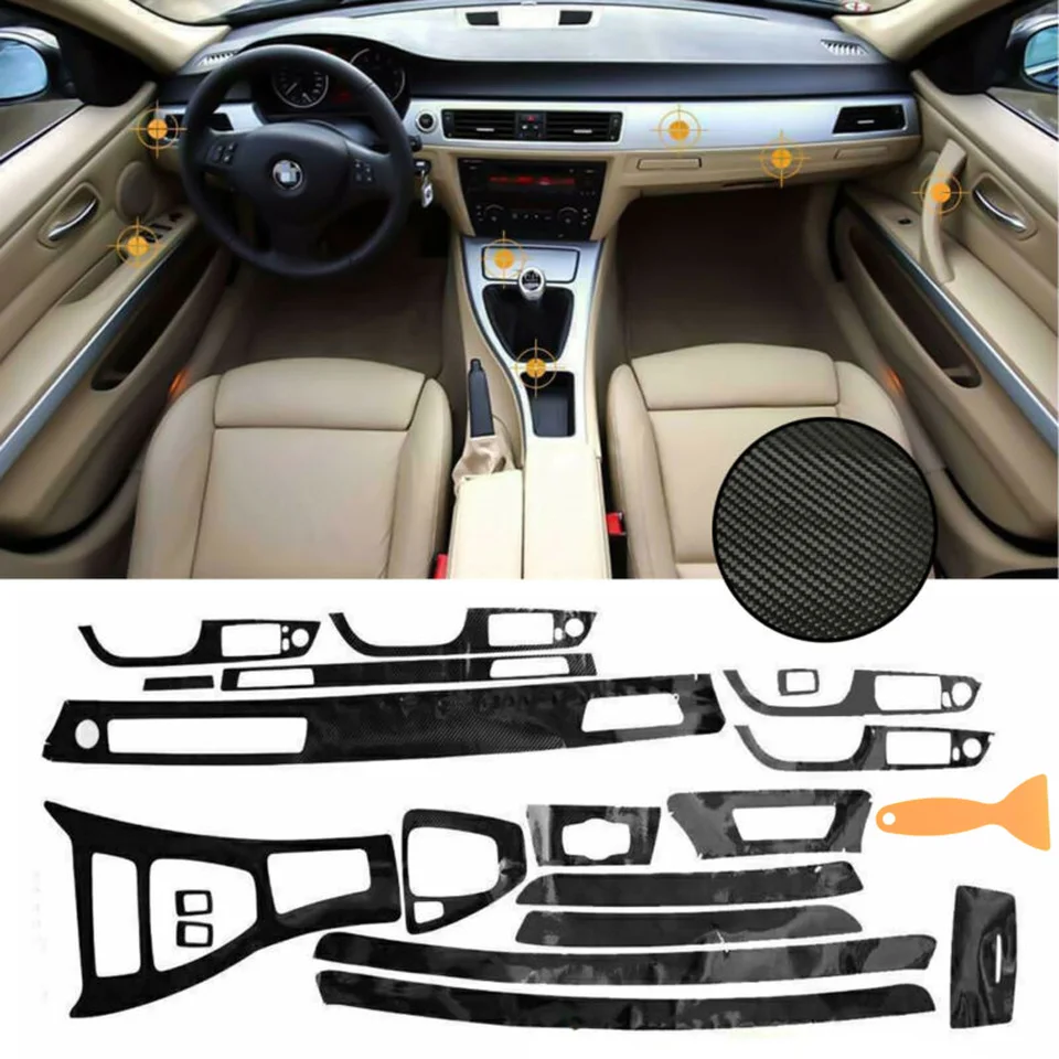 CAR 5D nálepky interiérové ​​dekoratívne nálepky na uhlíkové vlákna Dashboard Console Stickers for BMW 3 Series E90 E92 E93 2005-2012