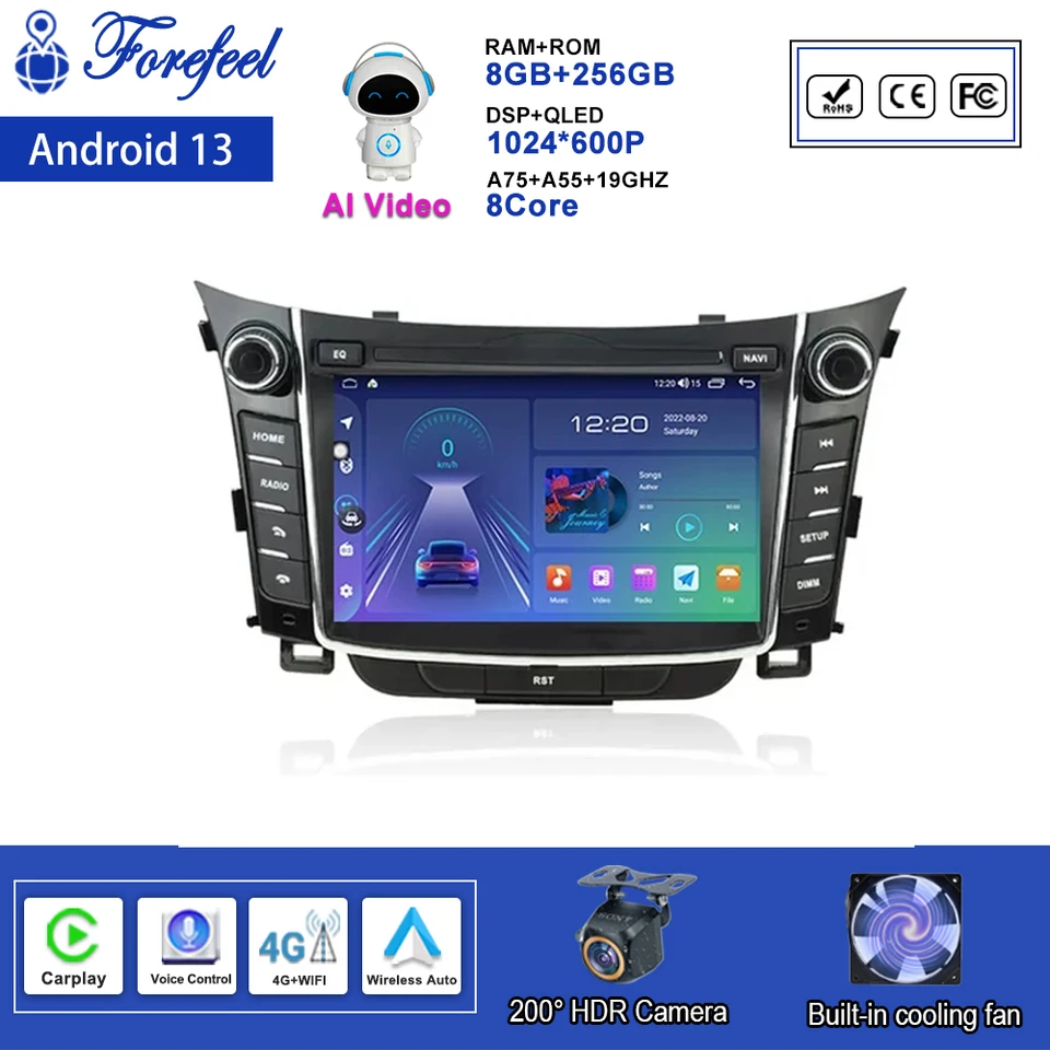 Car Android Auto Radio pre Hyundai I30 Elantra GT 2012 - 2017 Stereofónny multimediálny prehrávač č.