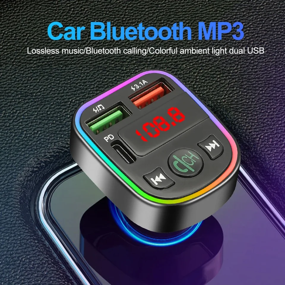 Car Bluetooth 5.0 FM Venmitter Support TF Card U Disk MP3 prehrávač Dual USB Typ C nabíjačku Carger nabíjačku Handsfree CAR KIT