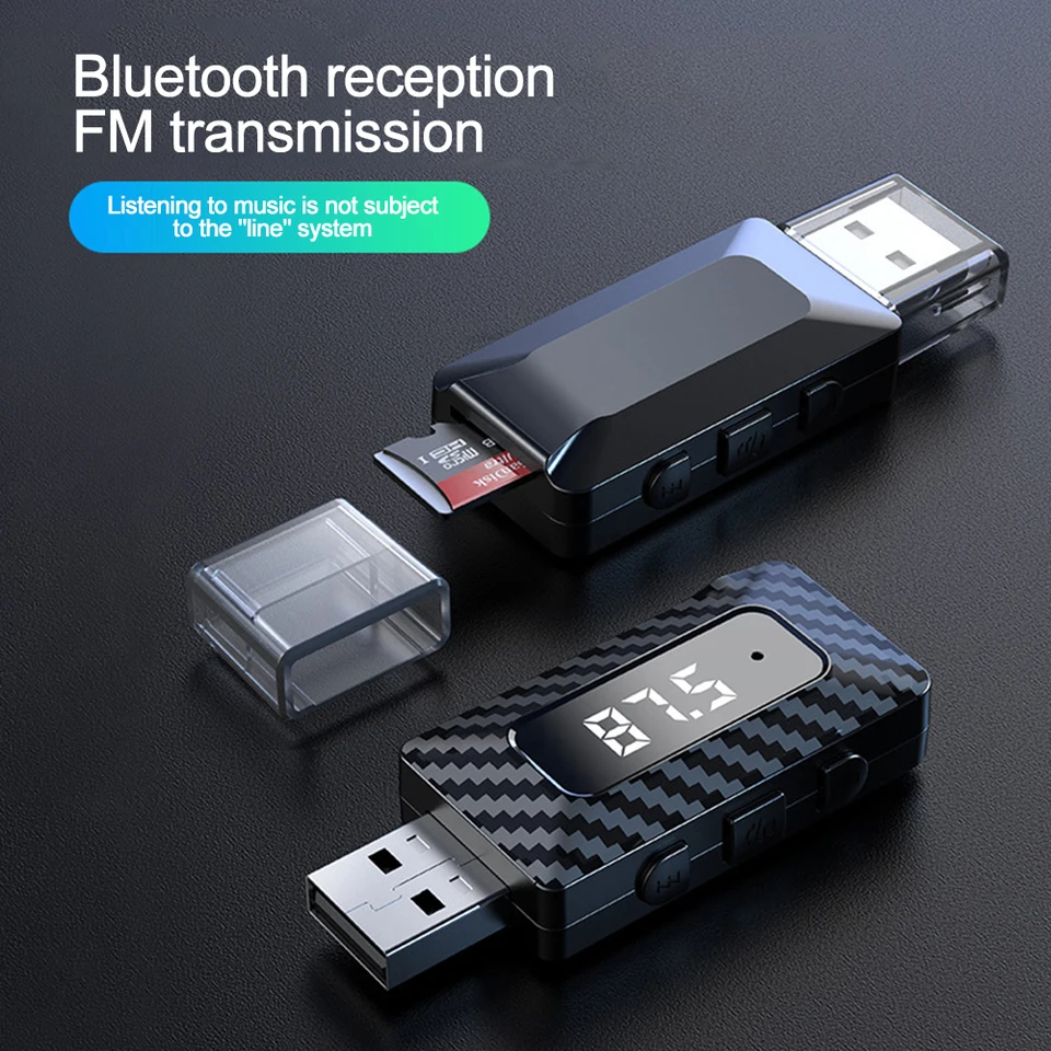 Car Bluetooth 5.3 Mini 3 v 1 USB vysielací prijímač s LED displejom Handsfree Call Cont Car Automatické bezdrôtové zvuk pre FM Radio