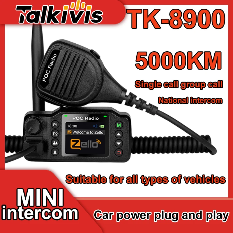 Car Walkie Talkie Zello Mini Car Radio Dlhá vzdialenosť 5000 km Bluetooth WiFi Android5.1 4G Public Network POC Mobile Radio TK-8900