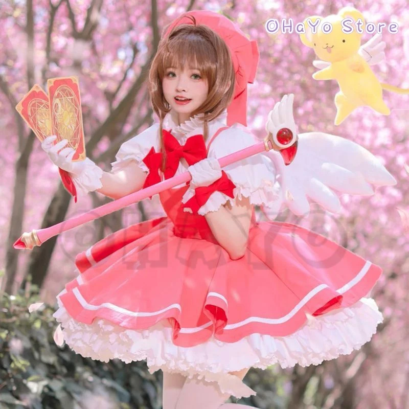 Cardcaptor Sakura Card Captor Cosplay Kinomoto Sakura Cosplay kostým parochňou dane Pink lolita šaty Halloween Fancy Cos Party Suit