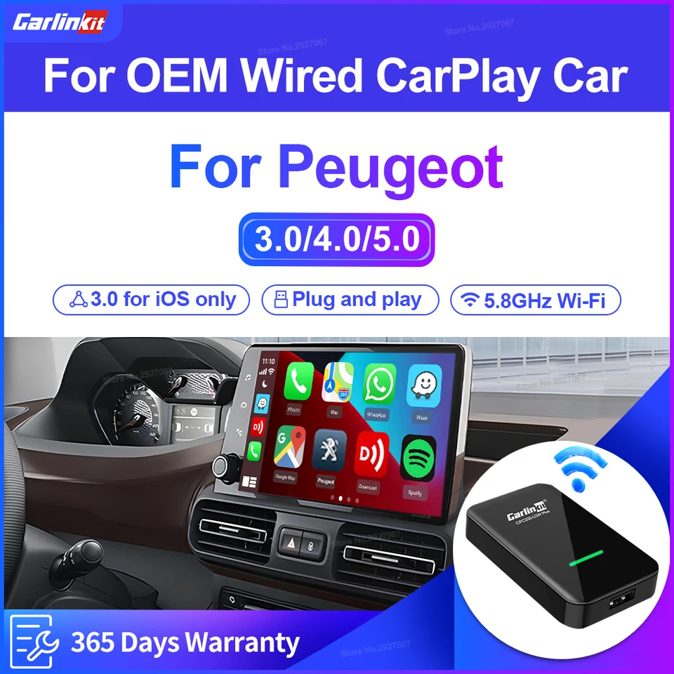 CarLinkit 5.0 4.0 3.0 CARPLAY Wireless Adapter zapojený do bezdrôtovej krabice Apple Car Play Box pre Peugeot 208 308 408 508 3008 4008 5008