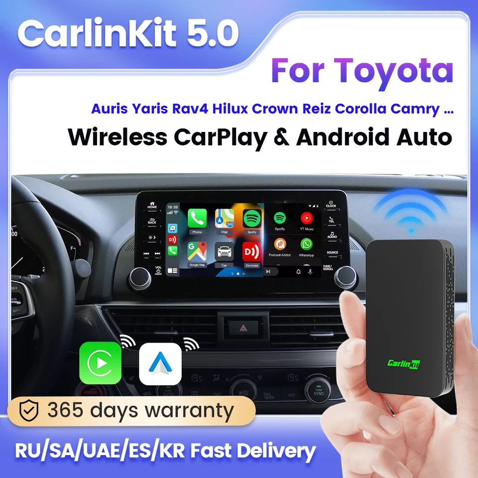 Carlinkit 5.0 CarPlay Wireless Adapter pre Toyota Rav4 Corolla Auris Hilux Levin Camry Draadloze Android Auto Dongle 2015-2022
