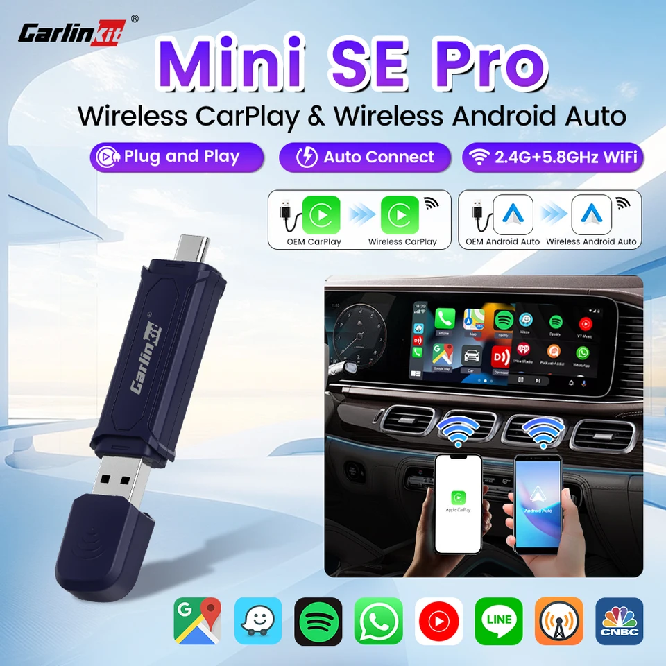 CarLinkit Mini Se Wireless Adapter Smart Wireless CarPlay Android Auto USB Dongle WiFi Bluetooth Automatické pripojenie OTA Aktualizácia OTA