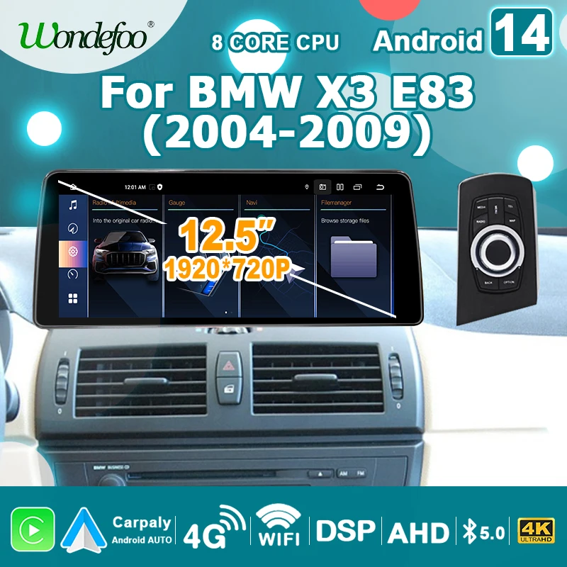 CarPlay 2 Din Car Radio Android 14 pre BMW X3 E83 2004-2008 Android Auto 4G WiFi Bluetooth Navigation Multimedia Player Stereo