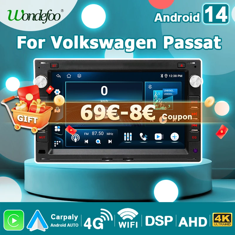 CarPlay 7 '' Android 14 Cardio Radio pre VW Passat Sharan Lupo Transporter T5 sedadlo Alhambra Skot Superb Peugeot 307 Stereo 4G WiFi
