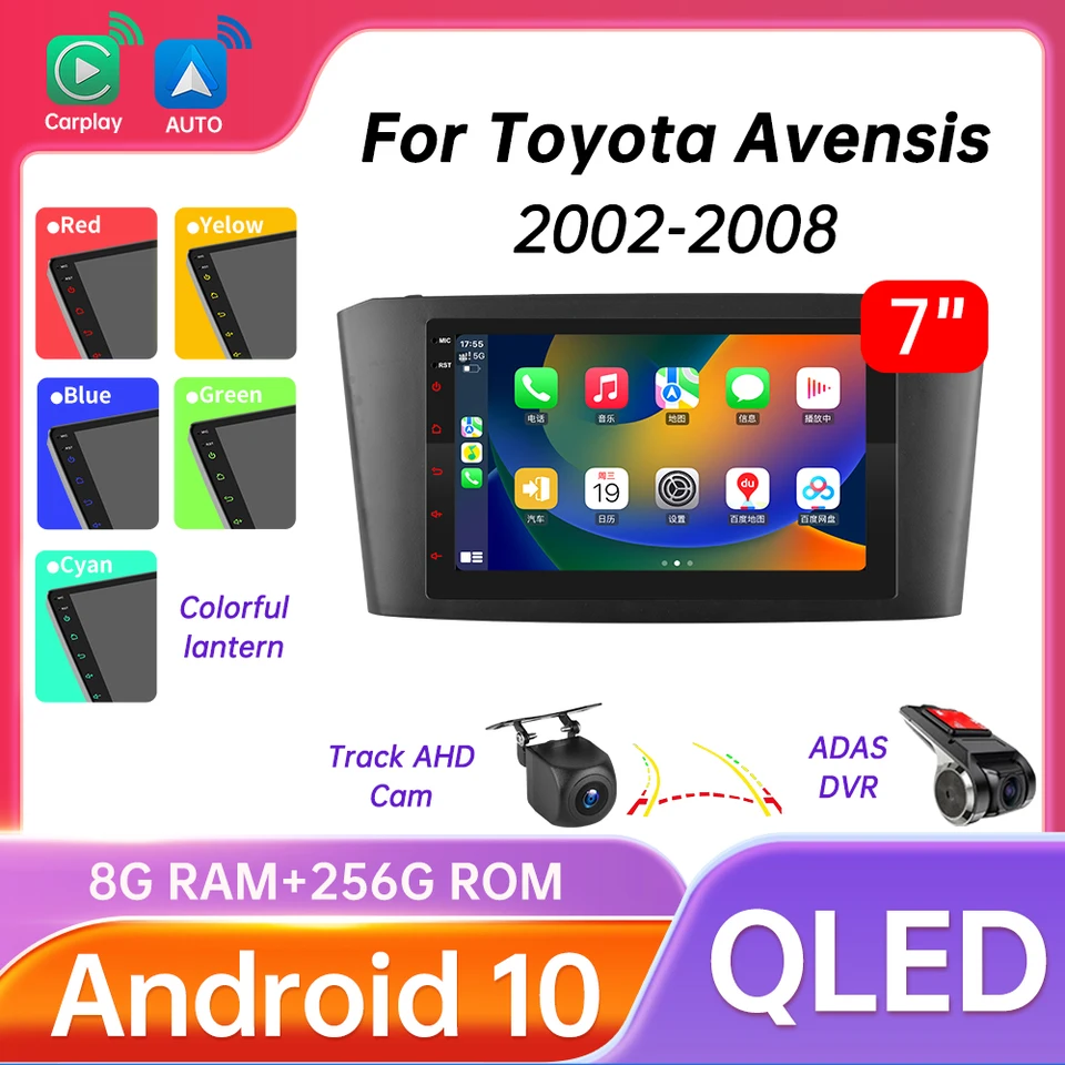 CarPlay Car Radio Android Auto pre Toyota Avensis T25 2002 2008 2003 2004 2005 2006 GPS 4G 7 '' 8Core 256G 2DIN Multimedia Player
