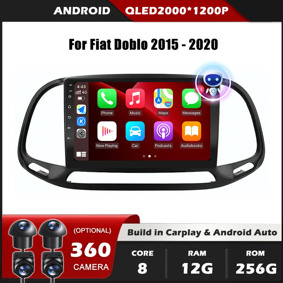 CarPlay Car Radio pre Fiat Doblo 2015 - 2020 Navigation GPS Android Auto Screen Stereo Stereo No 2Din DVD 5G WiFi BT DSP