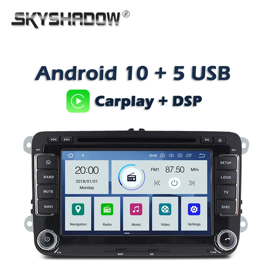 CARPLAY DSP PX6 DVD Player Android 10 4G+64G RADS Radio Bluetooth GPS mapa WiFi pre VW Polo Golf Passat B5 B6 Tiguan 2004-2012