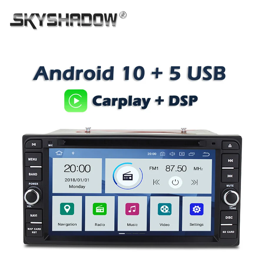 CarPlay DSP PX6 IPS Android 10 4G+64G DVD Player WiFi GPS MAP Rádio Bluetooth pre Toyota Corolla Vitz Echo Vios Hilux terios