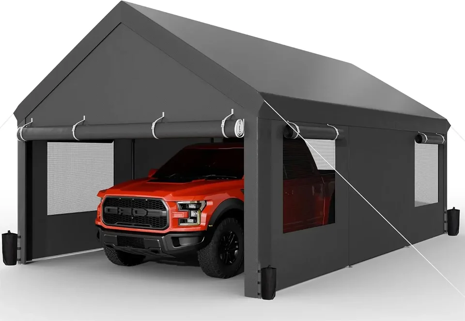 Carport, 12x20 stôp ťažký prístrešok s okienmi