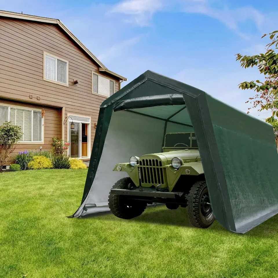 Carport Garage, 10 ft x 10 stôp vonkajšie úložné terasy úložný úložný úložný úložisko Kovový rámec a vodotesný ripstop kryt pre motocykel