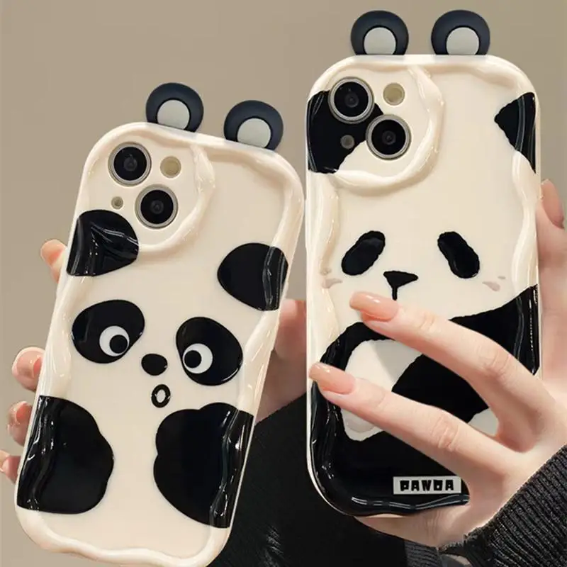 Cartoon 3D Panda Ears puzdro pre Infinix Smart 6 Plus 6 HD 7 HOT 20 30 12 9 Play 30i 20i Soft Curly Wave Shock odolný voči CAPA CAPA