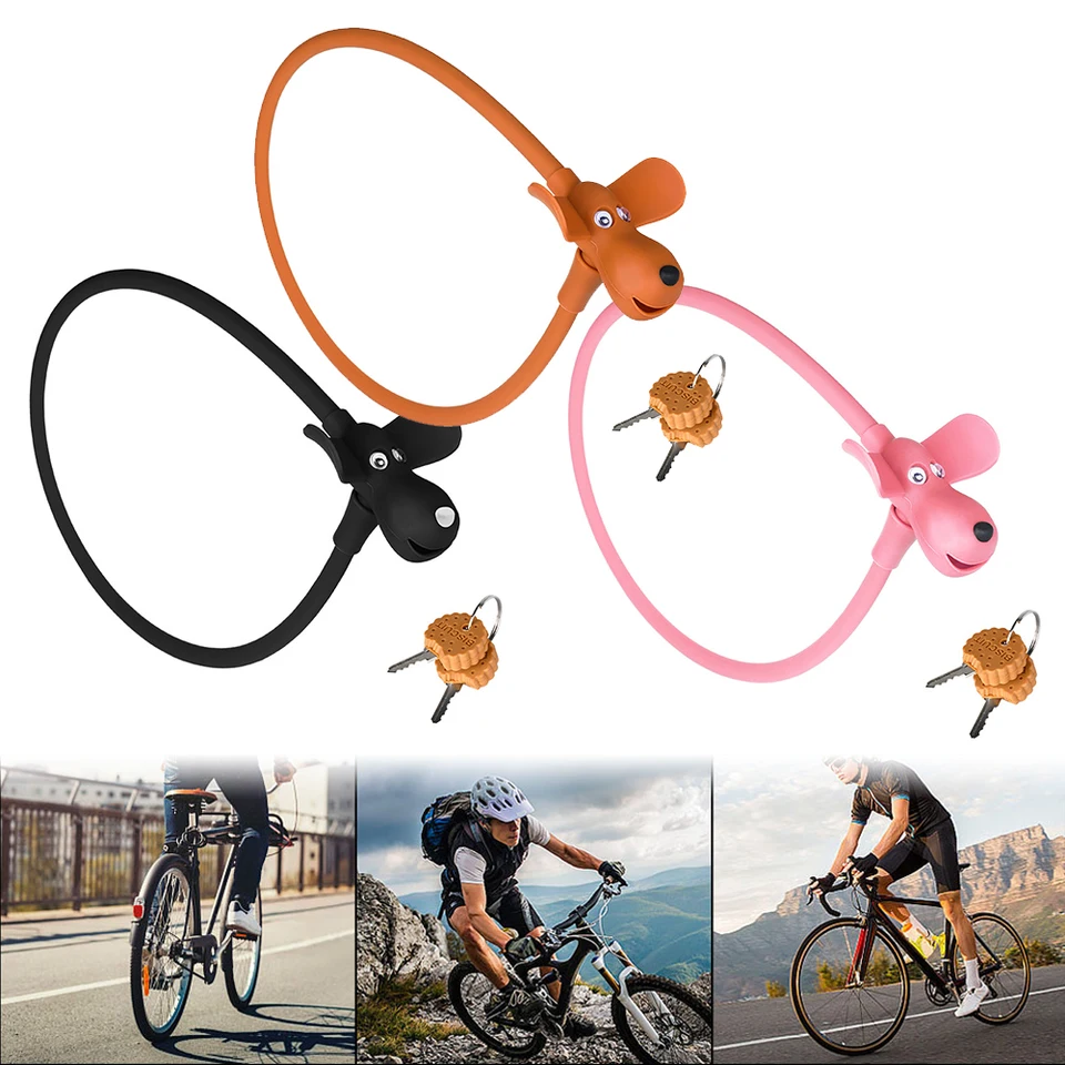 Cartoon Bicycle zámok s 2 klávesmi Cookie Silikone zakrytý bicykel Lock Creative Kreaty Deti Cutive Cable Lock pre dvere prilby na bicykli