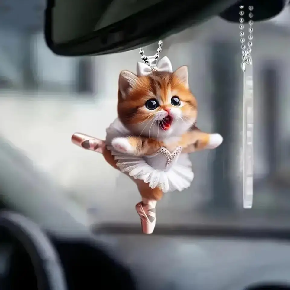 Cartoon Cartoon Cat Cat Cat s šnúrkou ľahko zavesiť dekoratívne akrylové spätné zrkadlo zavesenie príslušenstva dodávky automobilov