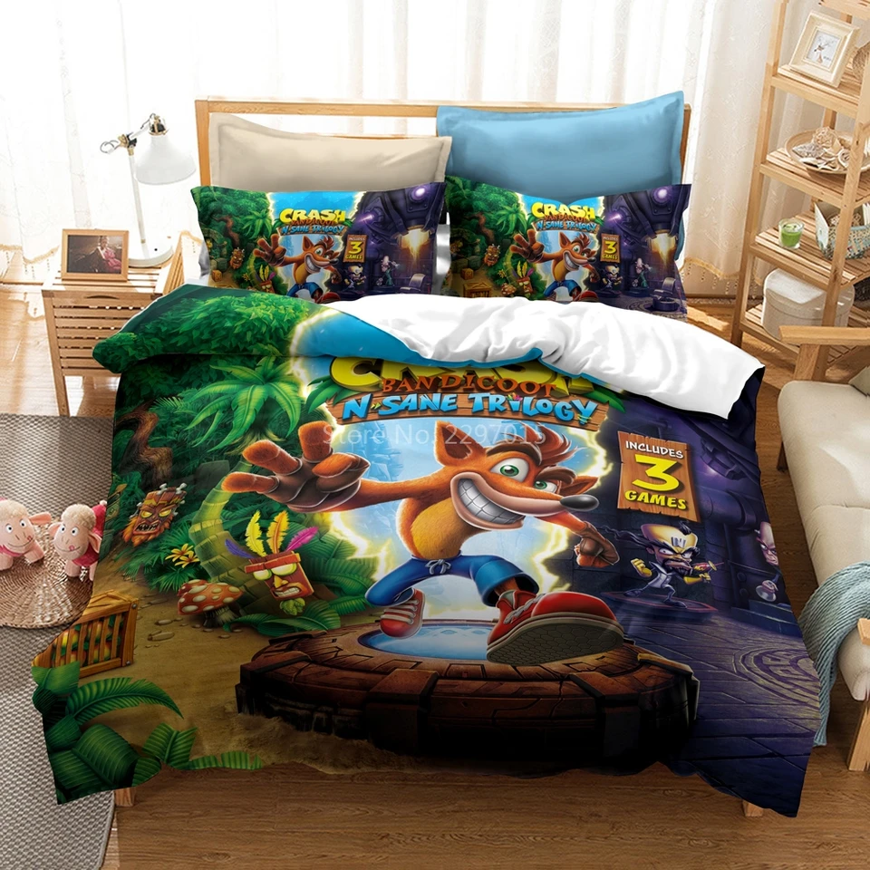 Cartoon Crash Bandicoot 3D Luxury Delet Set Cover Set Pillowcase Europe/USA/Austrália dvojča plne kráľovná King Bedchothes