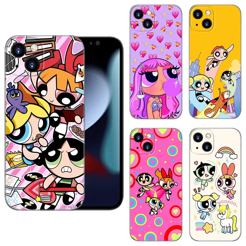 Cartoon P-Powerpuff-Girls čierny silikónový puzdro pre Apple iPhone 12 13 Mini 11 14 15 16 Pro Max 7 8 Plus