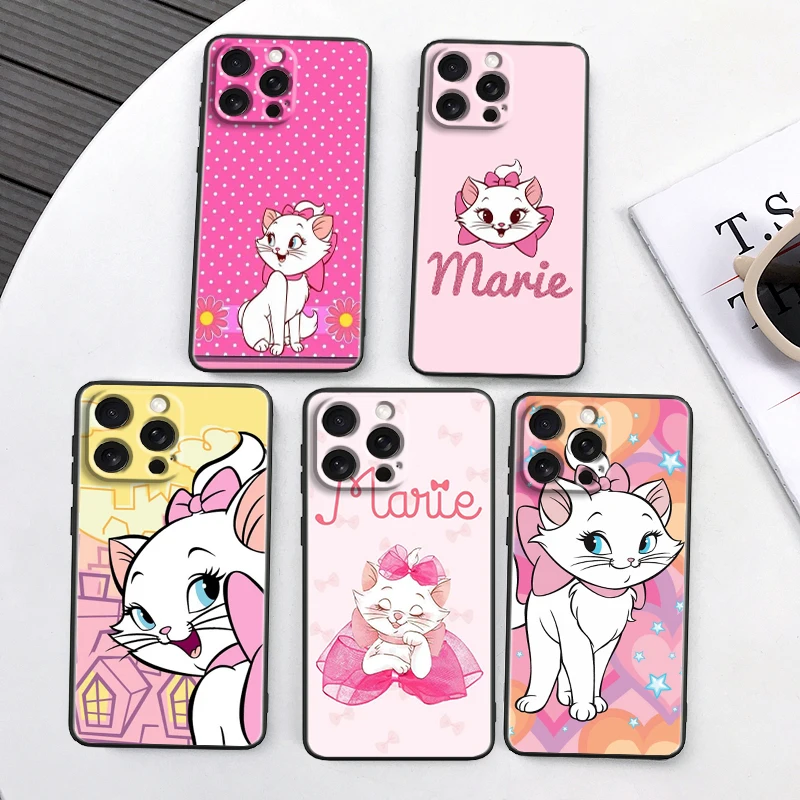 Cartoon Pink Marie Cat pre Apple iPhone 16 15 14 13 12 11 XS XR X PRO MAX PLUS MINI BLACK Back Pase