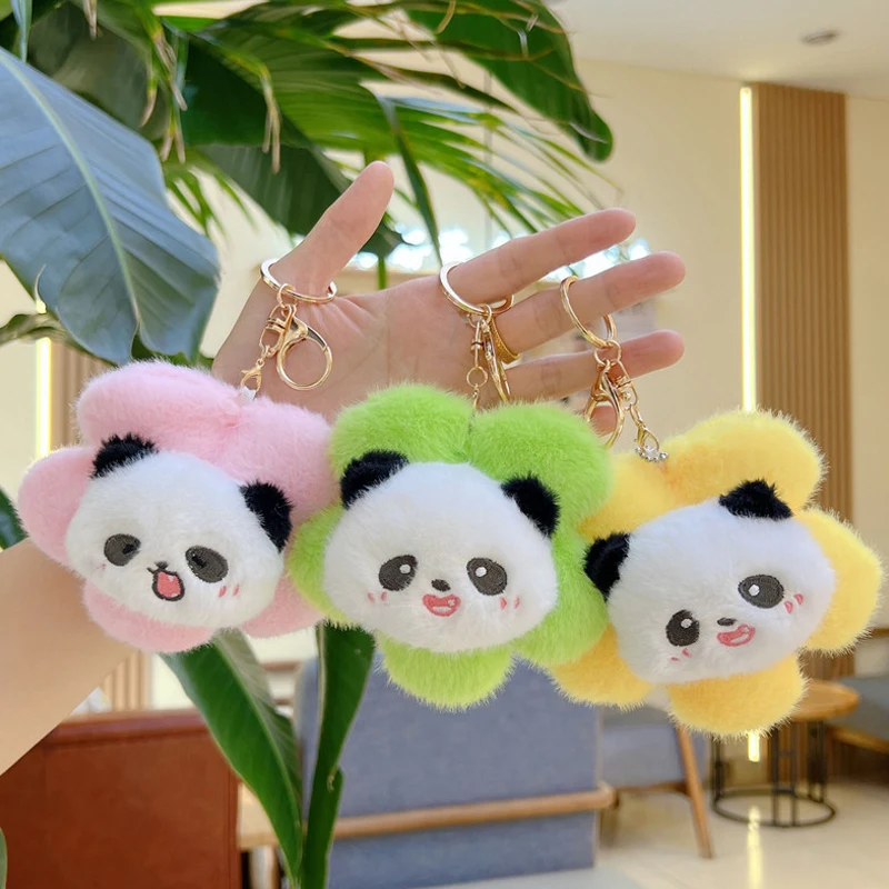 Cartoon Pull Flower Pet Plush Doll Key retiazka Cute Flower Panda Animal Keychain Sámca taška prívesok darček