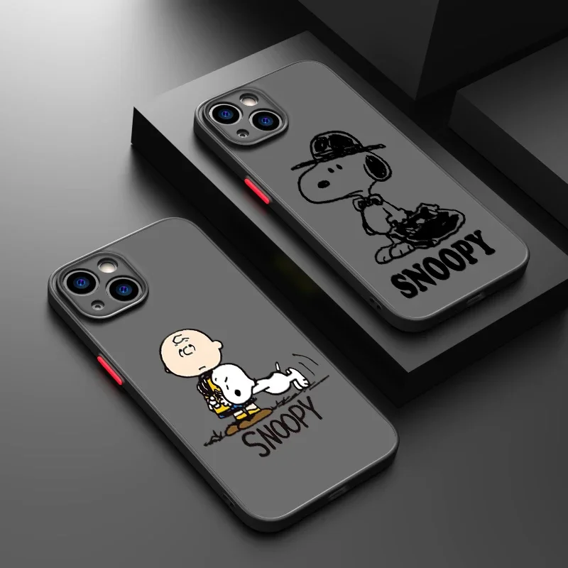 Cartoon S-Snoopy Cute Puzdet pre iPhone 16 15 14 13 12 11 Pro Max xr xs max 7 8 plus mini y2k Luck Luck Frosted Lasy Cover