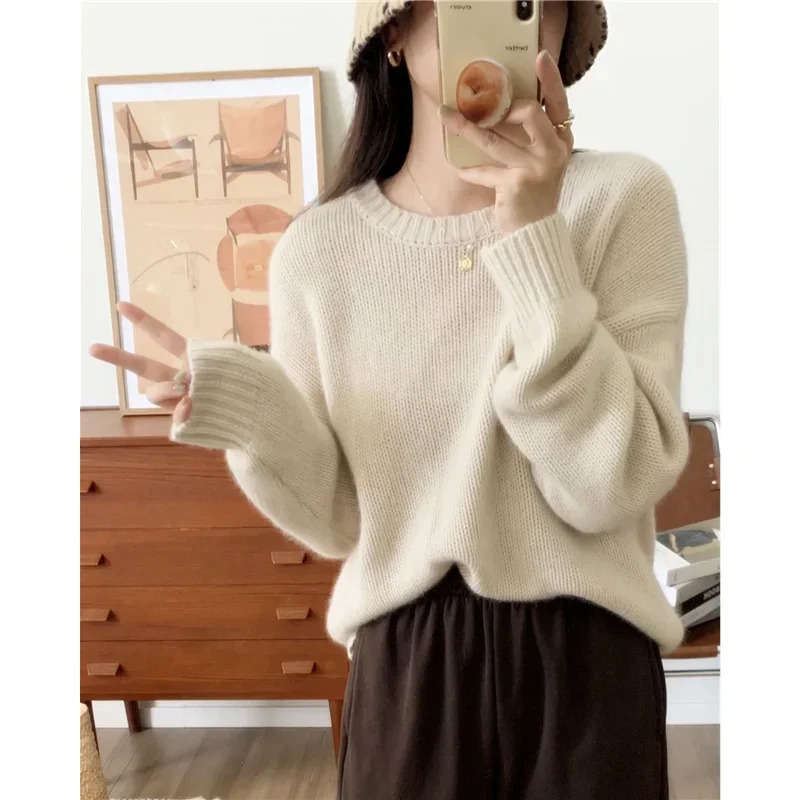 Cashmere sveter Ženy pletené pulóver Vysoký kvalitný O-krk voľný voľný čas zimný vlnený sveter pletené vrcholy mladistvých žien oblečenie