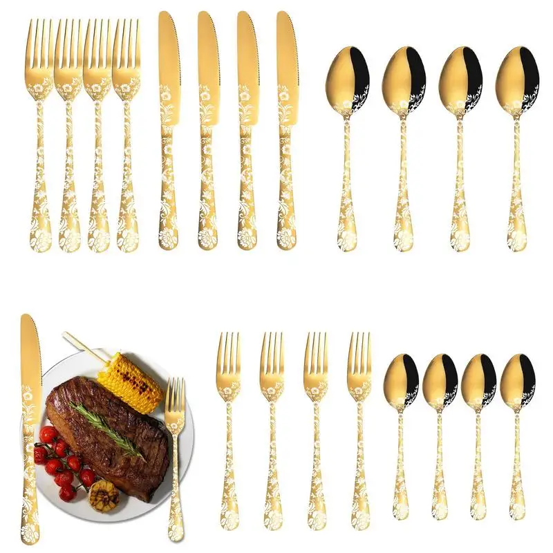 Castlery Set 4set/20pcs Set Sadsily Strieborné zrkadlo Striebro prenosné striebro set Striebro
