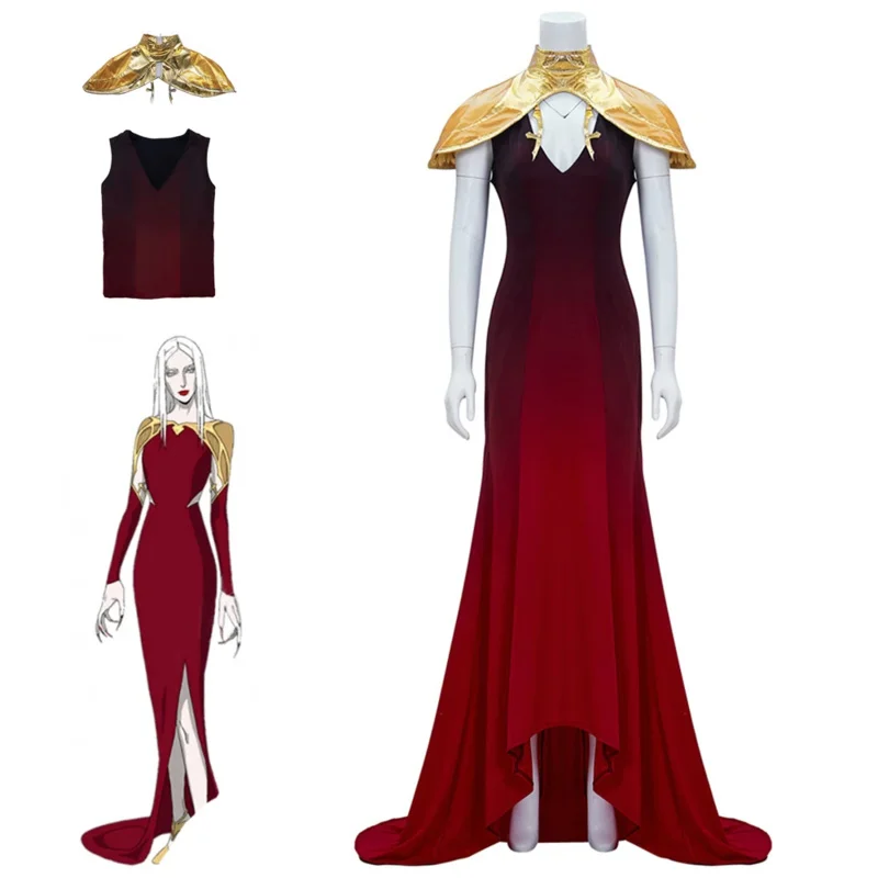 Castlevira cosplay carmilla kostýmy oblečenie oblečenie červené sexy cérionové šaty Halloween karneval oblek pre dospelé ženy dievčatá oi3727
