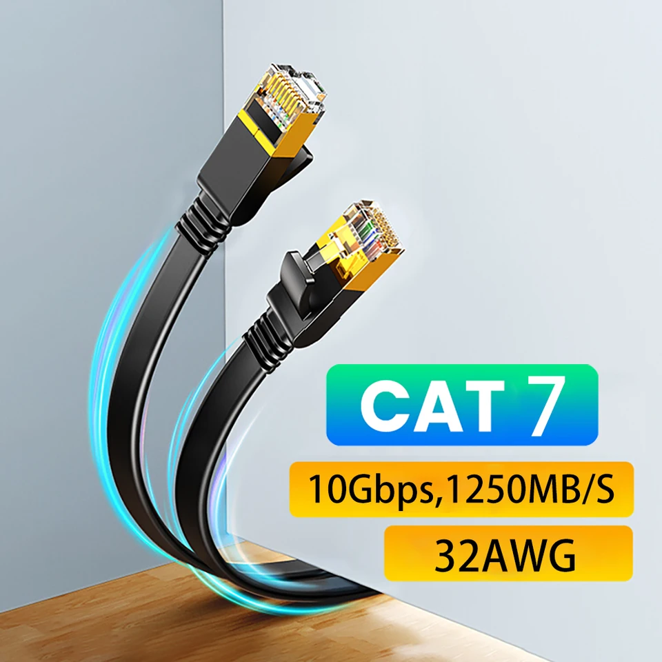 Cat 7 Ethernet Cable Cat7 vysokorýchlostný plochý Gigabit STP RJ45 LAN kábel 10 GBPS 1250 MB/S Sieťový kábelový kód Patch Code Router Ethernet