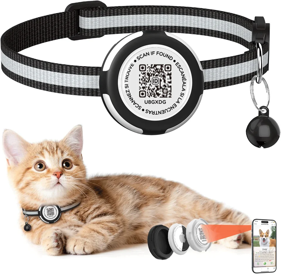 Cat Collar s držiteľom puzdra Airtag a qr ID značka Duálna ochrana Air Tag Cat Cat Cat Airtag Mascota Name Tag Tag Tracker