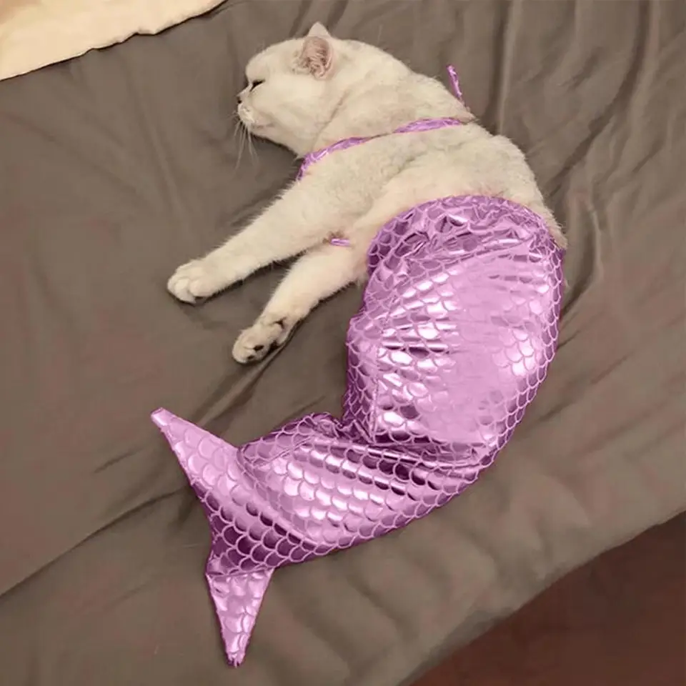 Cat Mermaid Outfit Stylish Cat Mermaid kostým s outfitom pre malé domáce zvieratá vtipné fotografie rekvizity narodeniny pre mačky