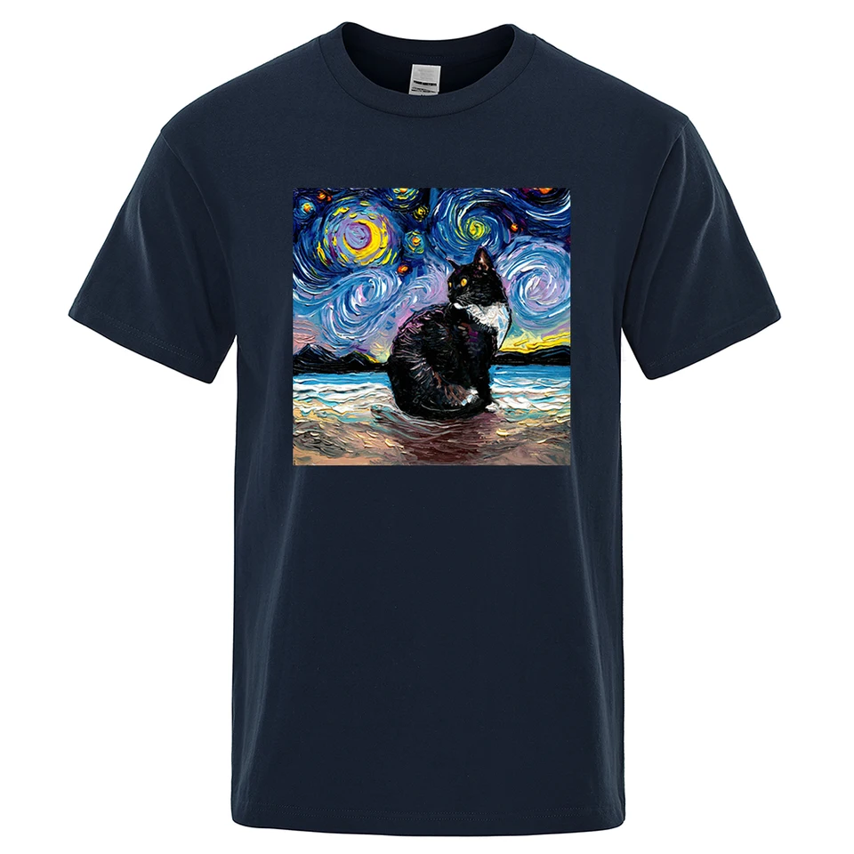 Cat Starry Sky Universe vtipné tričko muži neformálne priedušné letné tričká nadmerne nadmerne voľné tričko Značka bavlnené oblečenie muž