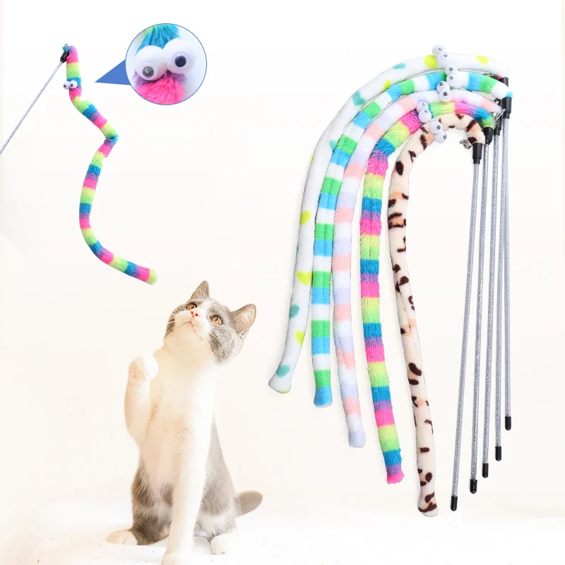 Cat Toy Feather Cat Kitten Ukázačka prútik Cat Interaktívna hračka vtipná húsenica farebná tyč upútavka na prútik Pet mačky