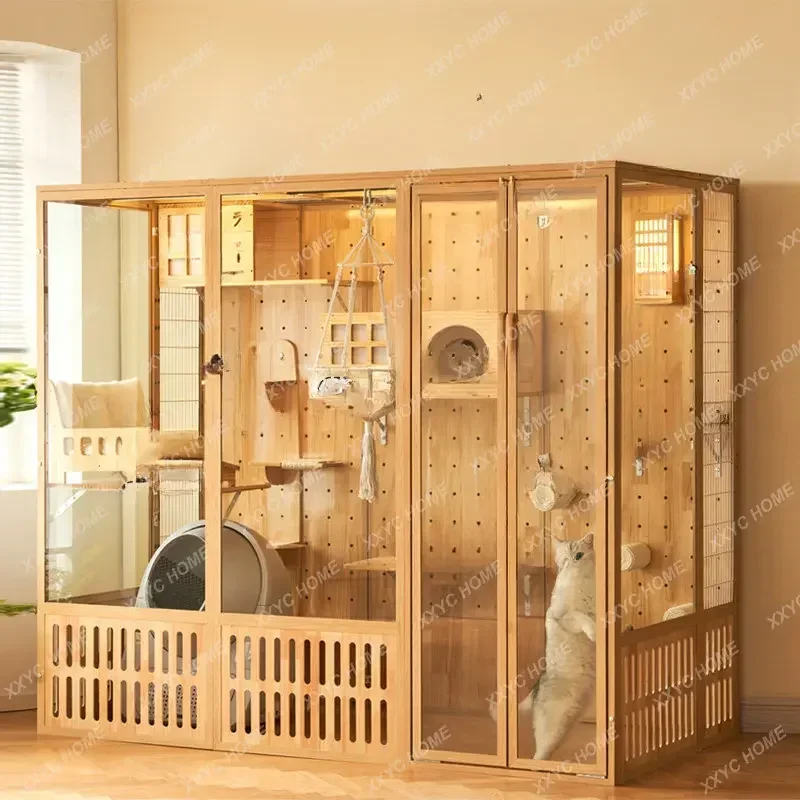 Cat Villa Cat Cage Domov panoramatický veľký priestor Cat z domu luxusný interiér veľké sklo vily