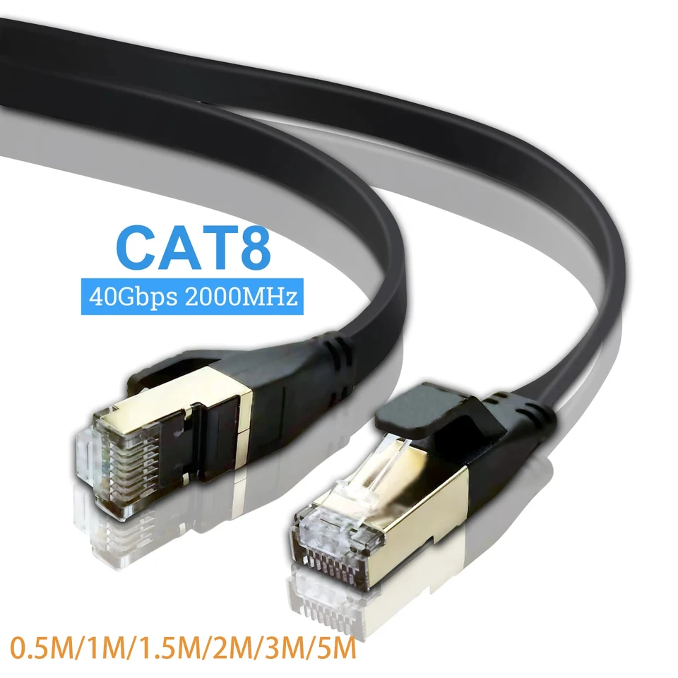 CAT8 ethernet kábel ploché lan lan Vysokorýchlostné RJ45 40 GBPS 2000 MHz pre domáce sieťové smerovače Modem počítač, PC, PS4, TV, notebooky
