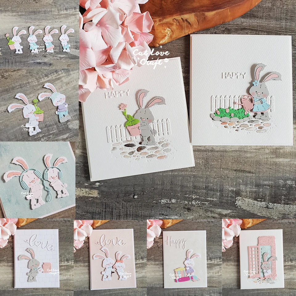 Catlove pár králikov Bunny Series kovové rezanie matričiek scrapbooking formy šablóna srezová karta výroba remeselníka remeselníka nová dies