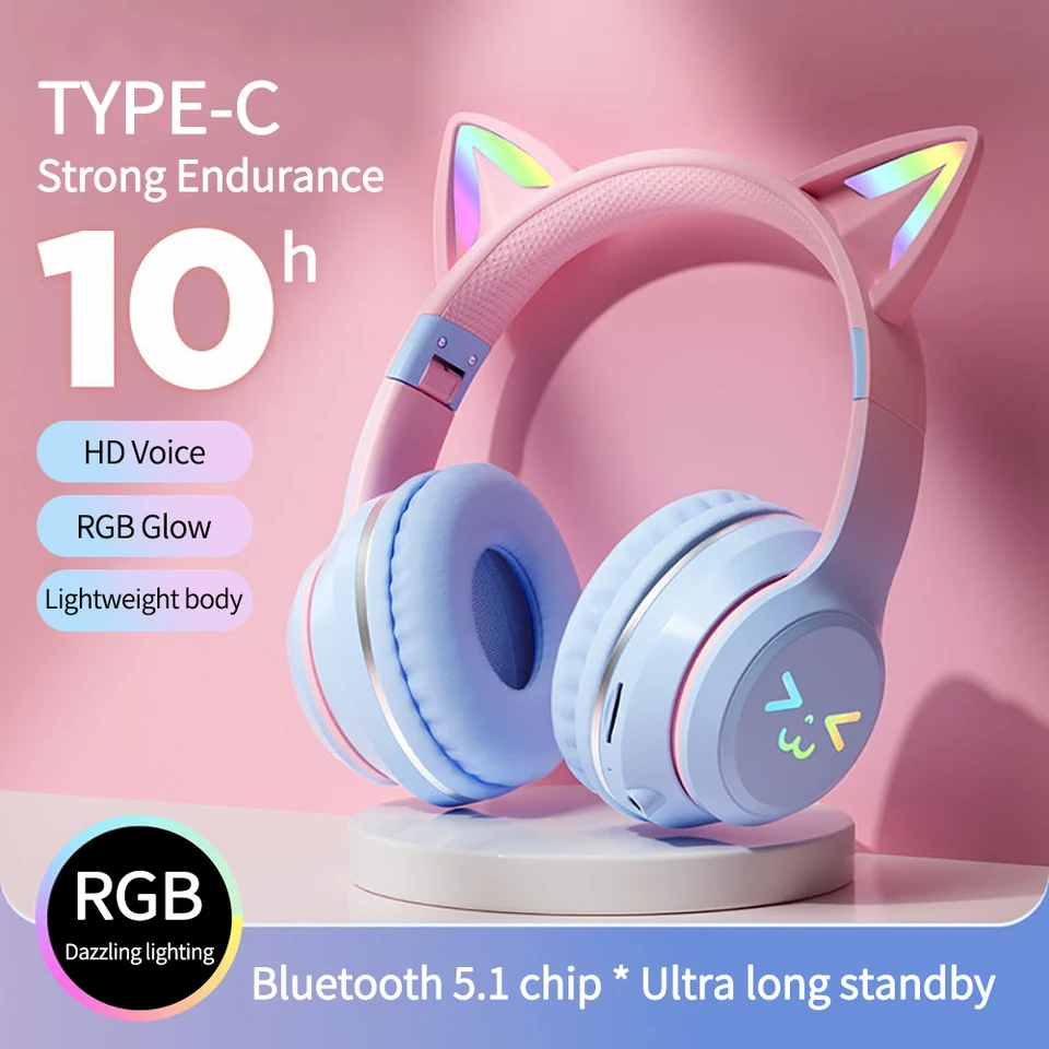 Cat's Ears Headset RGB Light Smile Face Tws Tws náhlavná súprava Nové slúchadlá ružové dievčatko slúchadlá darček vhodný pre akýkoľvek telefón