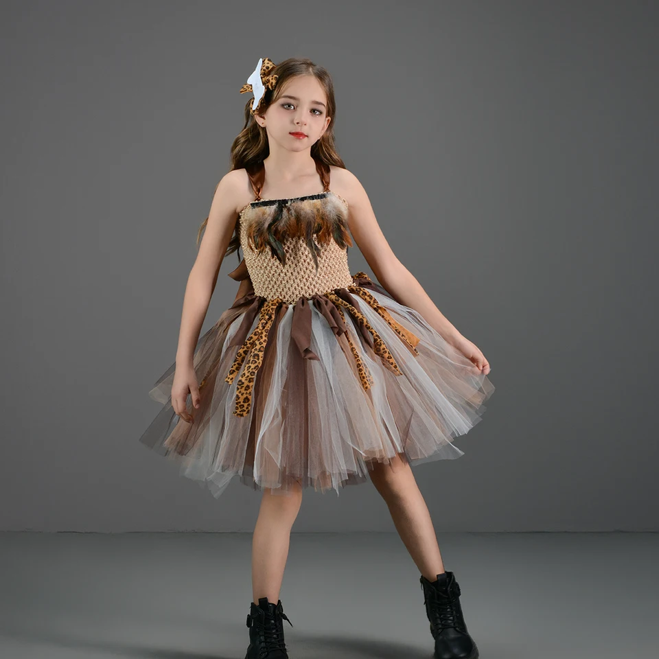 Cave Girls Costume for Kids Halloween tutu šaty divoký muž dieťa kozplay narodeniny džungľa karnevalová párty šaty luxusné tutus outfit