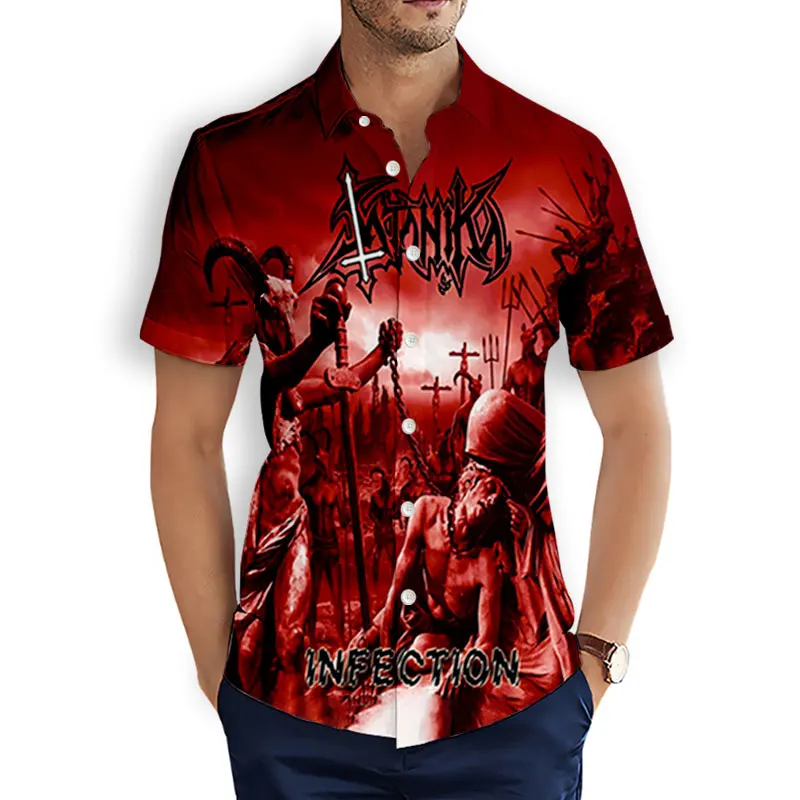 Cavving 3D Tlatená satanika kapela Fashion Casy Havaj Tirls Pánske /dámske krátke rukávy voľné priedušné košele