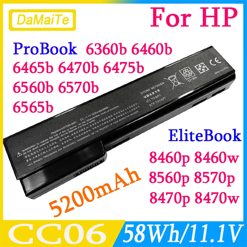 CC06XL 58WH laptop batéria pre HP Probook 6360B 6460B 6465B 6470B 6475B 6560B 6570B 6565B 8460P 8470P HSTNN-DB2F HSTNN-DB2F CC06