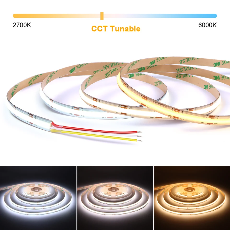 CCT 2700K-6500K menovateľná lampa DC12V 24V COB LED pásik LET Svetlo 608LED/M Lineárna dojateľná lampa pre domácu izbu Kuchynské auto DIY DECON