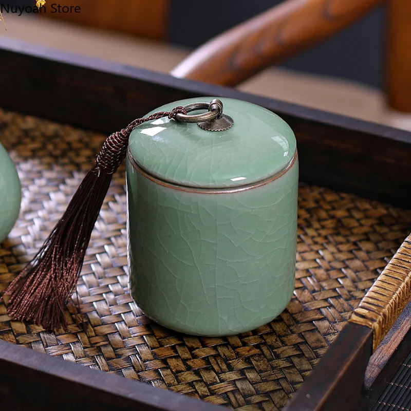 Celadon Tea Caddy Ceramic zapečatený hrniec Domácnosť keramická skladovacia nádoba dekorácia obývacia izba dekorácie doplnky Čajový úložný box