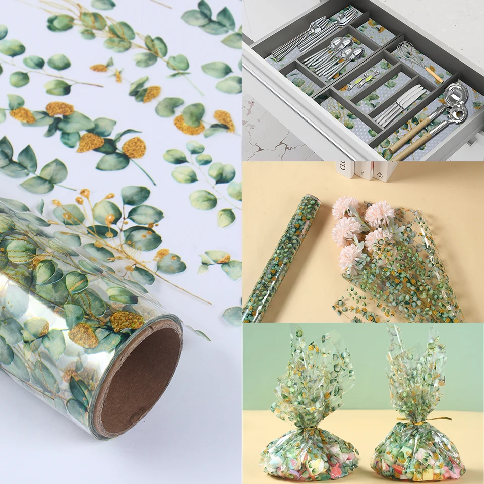 Celophane Wrap Roll Leaf Print Darčekové košíky balenie remeselného kvetu kytica Plastové cukrovinky Darčekové balenie vrecka na balenie papiera