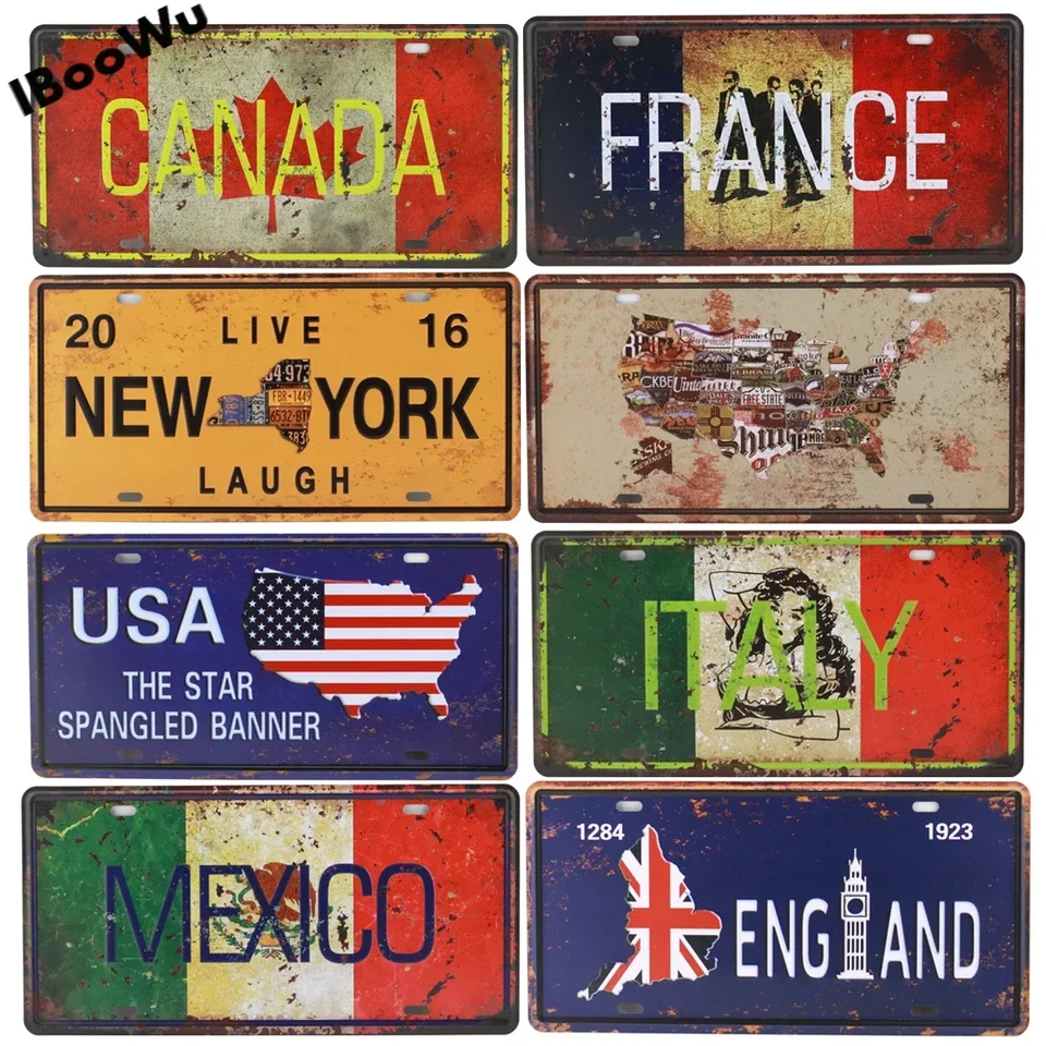 Celosvetové populárne štáty ŠPGÁTNE Plagát Vintage Wall Decor Decor Canada/Francúzsko/Mexiko kovové plechové plagáty Plakety 15x30cm